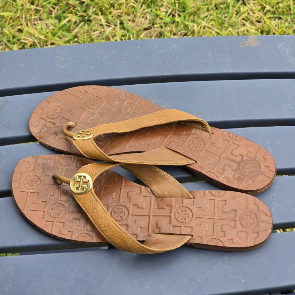 Tory Burch Sandals Size 9 Women Gold Brown Flats Casual - Picture 7 of 11